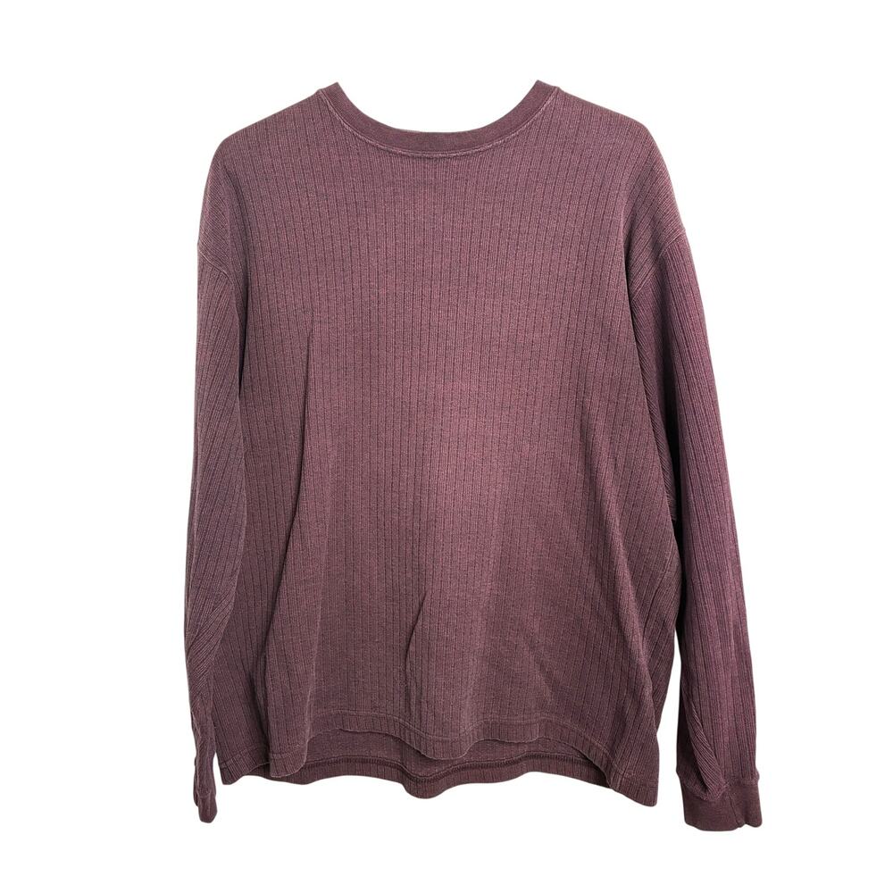 Naturalife Men's Size Large Long Sleeve Crewneck Shirt Ribbed Heathered Maroon